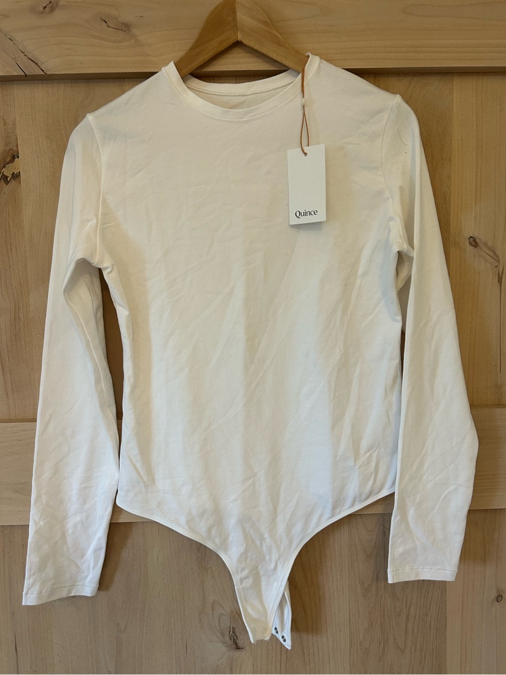 Quince Women’s NWT Long Sleeve Organic Cotton White Bodysuit, size Large - Picture 1 of 4